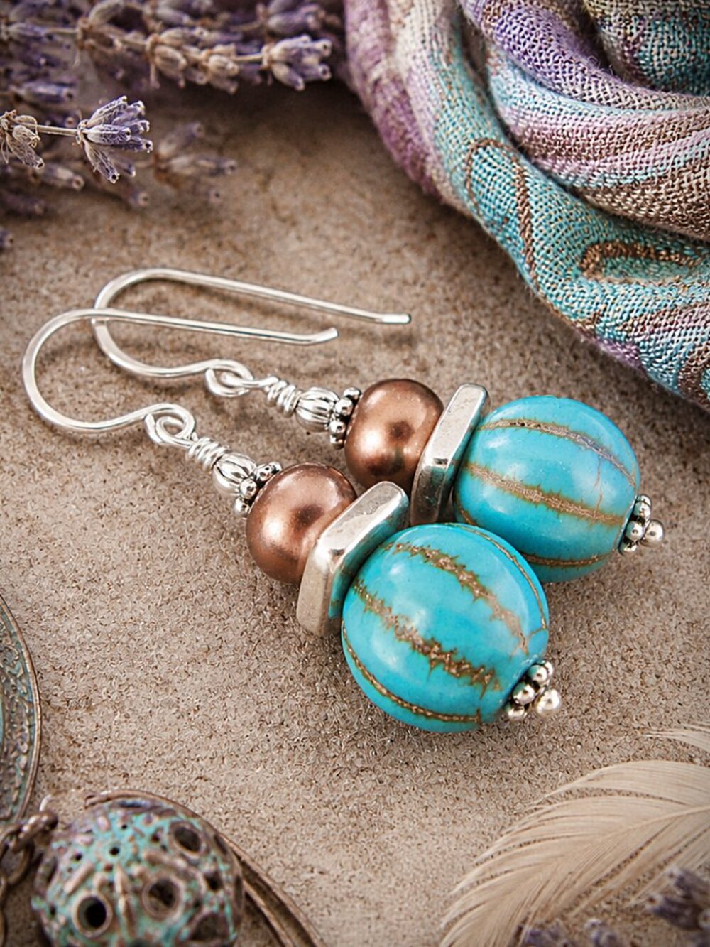 Western Turquoise Earrings Sterling Silver Magnesite Southwest Boho Dangle
